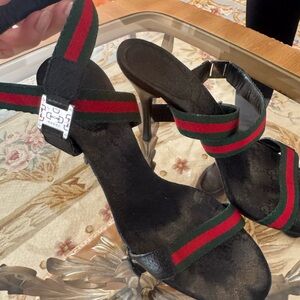 Gucci Black Heels with Red and Green Straps